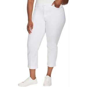 Gloria Vanderbilt Amanda Capri White Women's Plus Cuffed Boyfriend Jeans Size 16